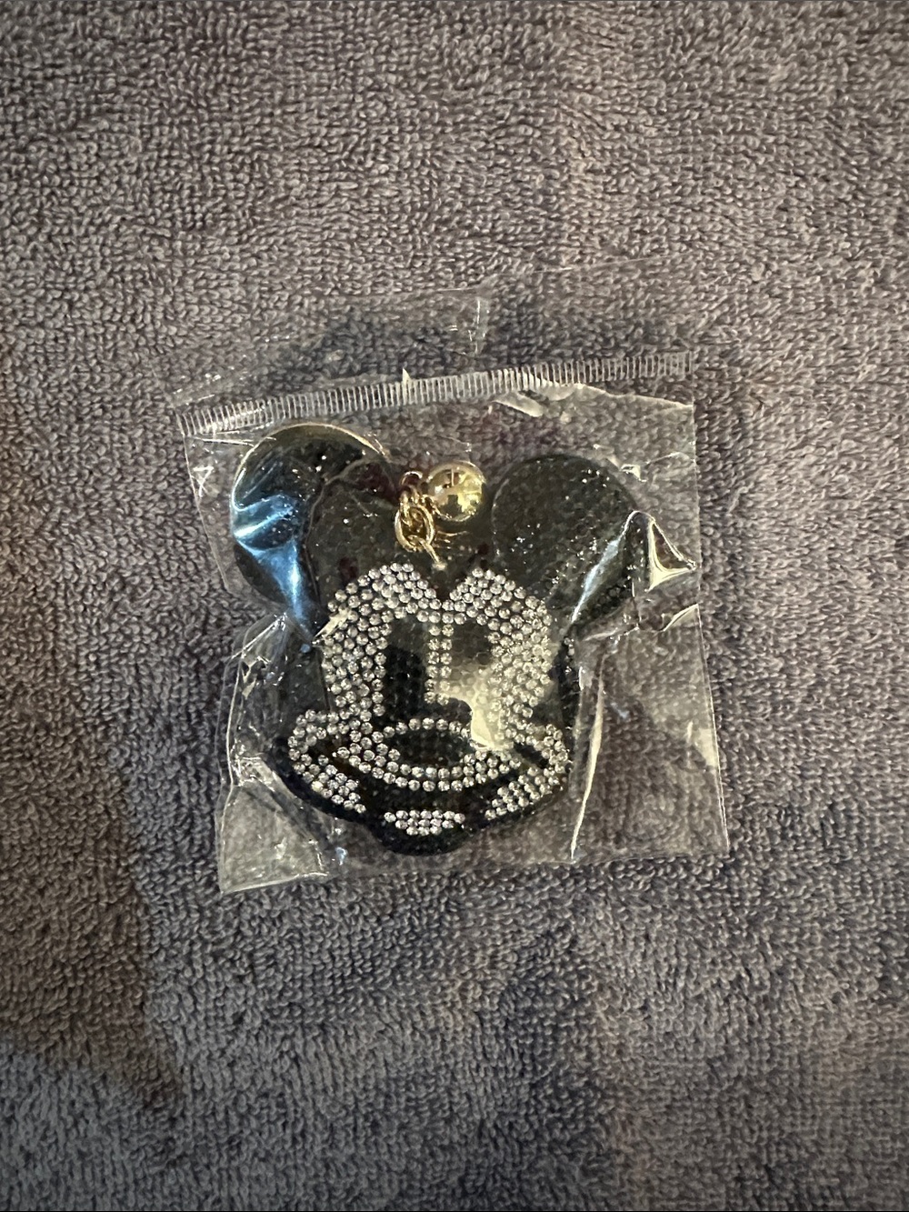 Crystal Embellished Black Character Keychain Bag Charm
